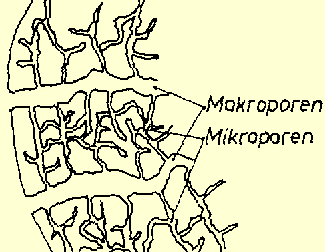 Schematischer Schnitt durch einen Aktivkohlepartikel