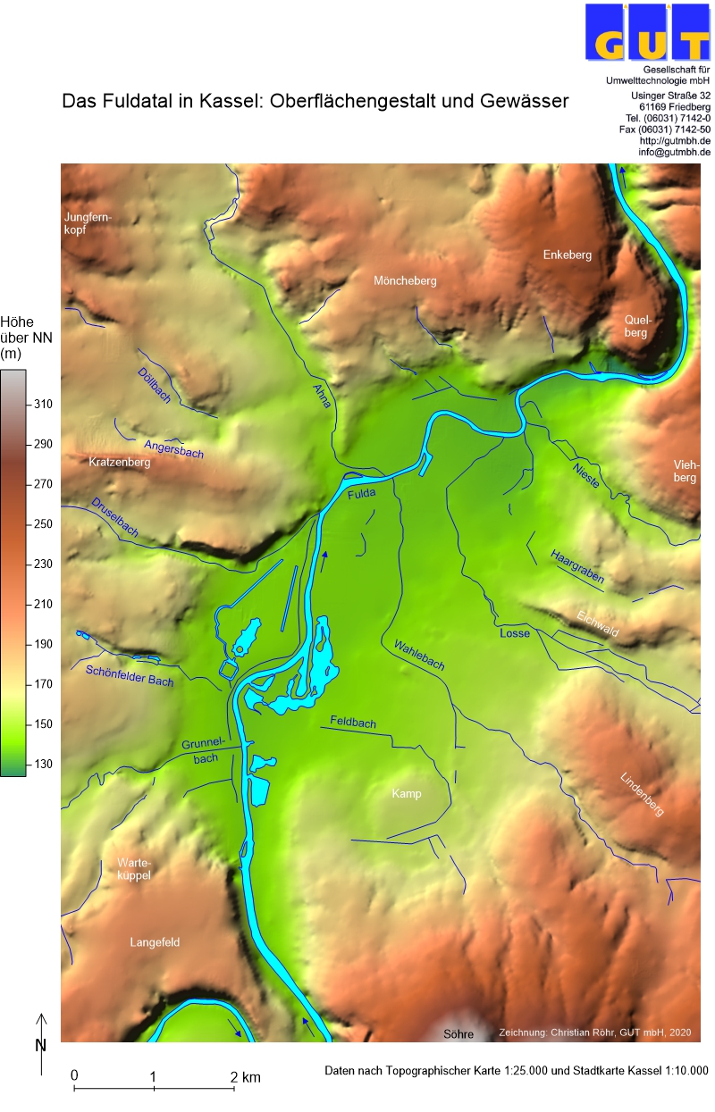 Kassel Karte Oberflächengestalt Gewässer